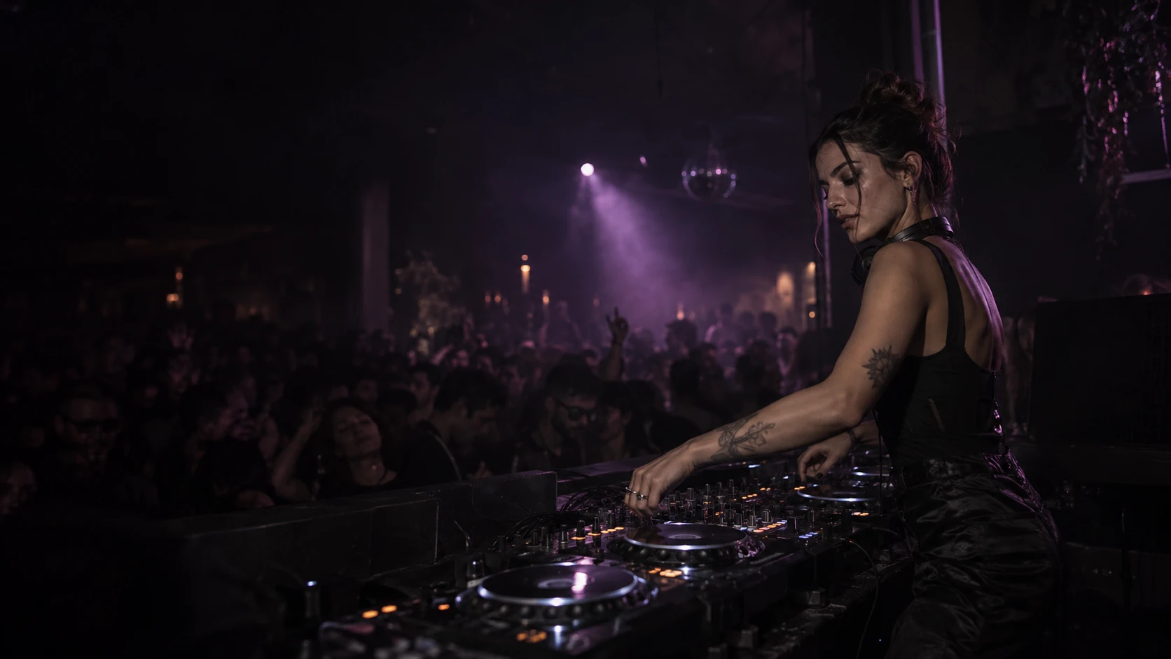 Productora de música electrónica tocando en un club