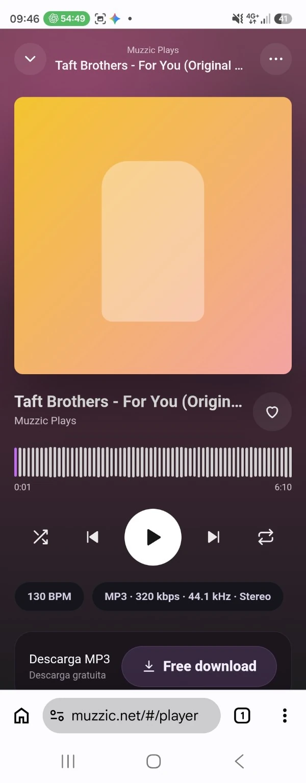 Reproductor MUZZIC con waveform e información del track